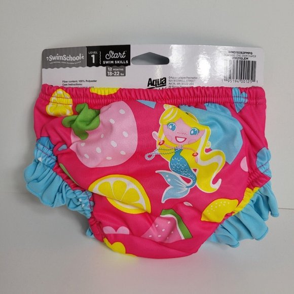 Swimschool Reusable Swim Diaper UPF 50 Level 1 18-22 lbs 12M Swim Mermaid Pink - Picture 2 of 16